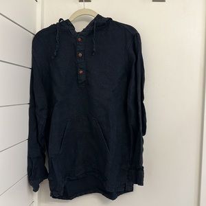 J Crew Men’s Irish linen hooded shirt in navy size M